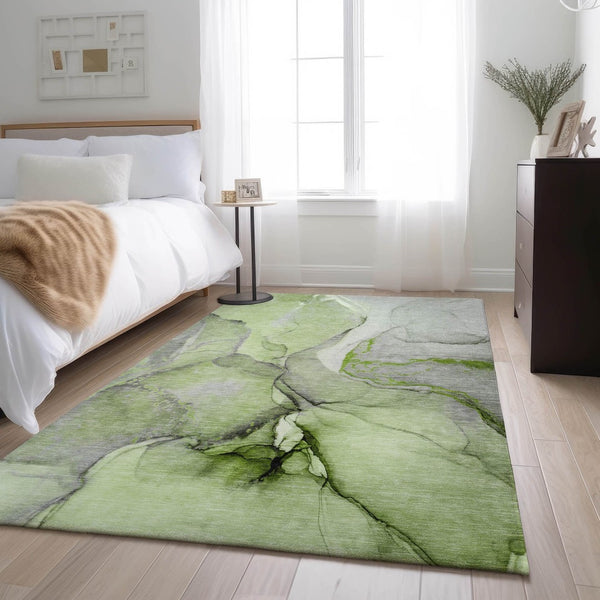 HomeRoots 8' X 10' Washable Area Rug in Green, Gray & Ivory - UV Protected, Durable & Stylish for Homes 646826