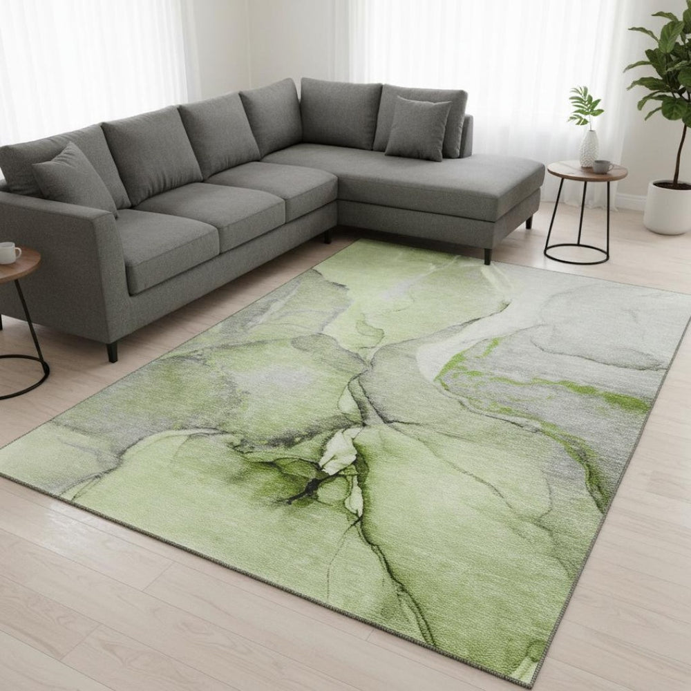 HomeRoots 8' X 10' Washable Area Rug in Green, Gray & Ivory - UV Protected, Durable & Stylish for Homes 646826