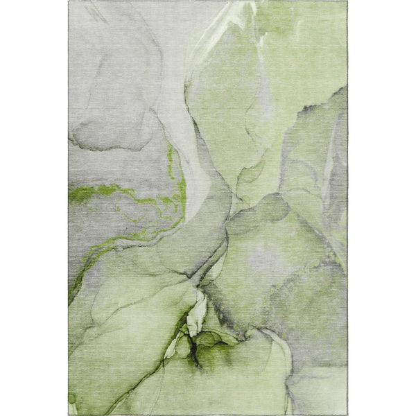 HomeRoots 9' X 12' Stylish Abstract Area Rug in Green, Gray & Ivory - Washable, UV-Protected & Durable Design 646827