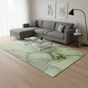 HomeRoots 10' X 14' Abstract Area Rug in Green, Gray & Ivory - Washable, Stain Resistant, UV Protected Design 646828