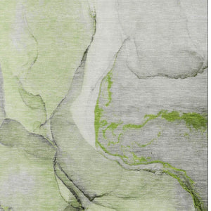 HomeRoots 10' X 14' Abstract Area Rug in Green, Gray & Ivory - Washable, Stain Resistant, UV Protected Design 646828