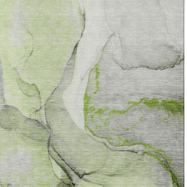 HomeRoots 10' X 14' Abstract Area Rug in Green, Gray & Ivory - Washable, Stain Resistant, UV Protected Design 646828
