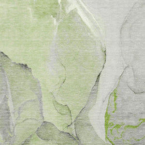 HomeRoots 10' X 14' Abstract Area Rug in Green, Gray & Ivory - Washable, Stain Resistant, UV Protected Design 646828