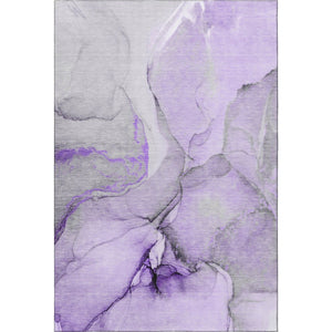 HomeRoots 5' X 8' Stylish Purple Gray Ivory Abstract Washable Area Rug with UV Protection for Busy Homes 646836