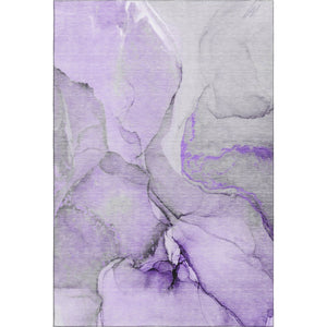 HomeRoots 5' X 8' Stylish Purple Gray Ivory Abstract Washable Area Rug with UV Protection for Busy Homes 646836
