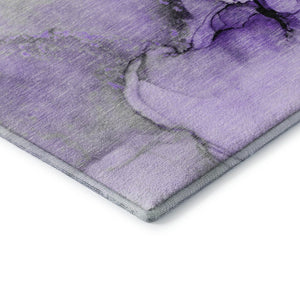 HomeRoots 8' Modern Abstract Round Rug in Purple, Gray, and Ivory - Washable, Stain Resistant, UV Protected! 646837