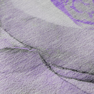 HomeRoots 8' Modern Abstract Round Rug in Purple, Gray, and Ivory - Washable, Stain Resistant, UV Protected! 646837