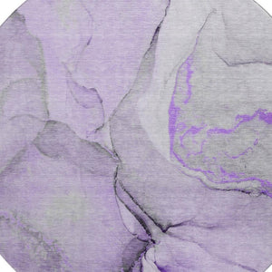 HomeRoots 8' Modern Abstract Round Rug in Purple, Gray, and Ivory - Washable, Stain Resistant, UV Protected! 646837