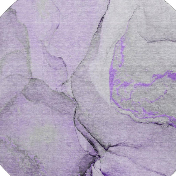HomeRoots 8' Modern Abstract Round Rug in Purple, Gray, and Ivory - Washable, Stain Resistant, UV Protected! 646837
