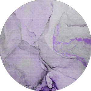 HomeRoots 8' Modern Abstract Round Rug in Purple, Gray, and Ivory - Washable, Stain Resistant, UV Protected! 646837