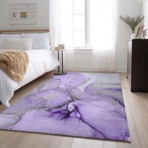 HomeRoots 8' X 10' Washable Area Rug in Purple, Gray & Ivory - Stain Resistant, UV Protected, Modern Design 646838