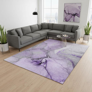 HomeRoots 9' Abstract Purple, Gray & Ivory Washable Area Rug - UV Protected, Stain-Resistant for Busy Homes 646839