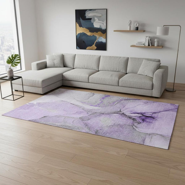 HomeRoots 9' Abstract Purple, Gray & Ivory Washable Area Rug - UV Protected, Stain-Resistant for Busy Homes 646839