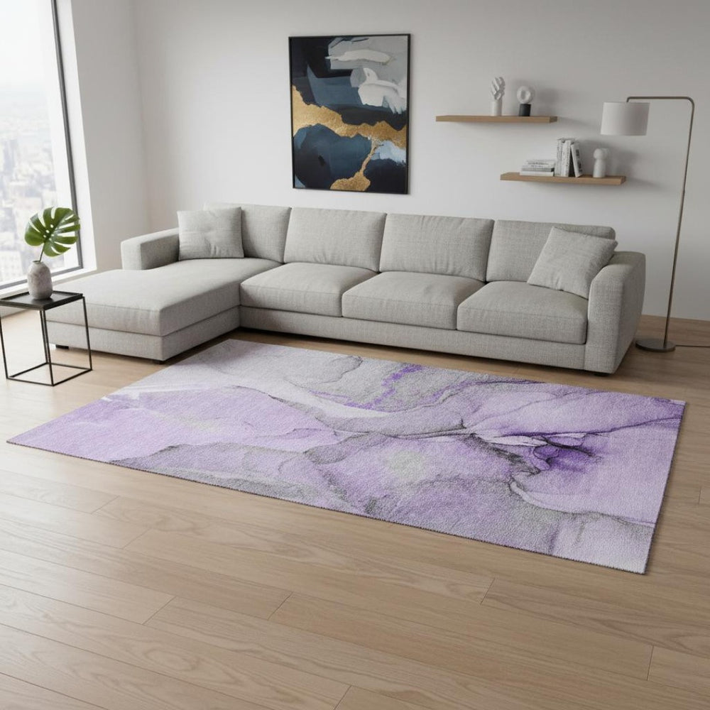 HomeRoots 10' X 14' Abstract Area Rug in Purple Gray Ivory - Washable, Durable, UV Protected for Modern Homes 646840