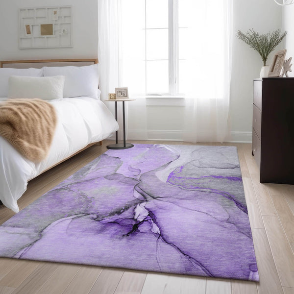 HomeRoots 10' X 14' Abstract Area Rug in Purple Gray Ivory - Washable, Durable, UV Protected for Modern Homes 646840