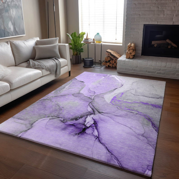 HomeRoots 10' X 14' Abstract Area Rug in Purple Gray Ivory - Washable, Durable, UV Protected for Modern Homes 646840