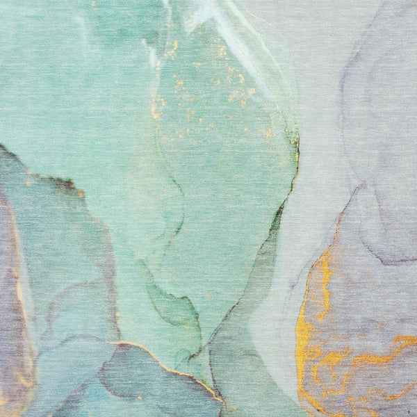 HomeRoots 5' X 8' Teal Gold Ivory Abstract Area Rug - Washable, Stain-Resistant, UV Protection for Busy Homes 646842