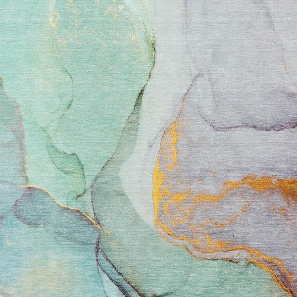 HomeRoots 8' X 10' Stylish Teal, Gold & Ivory Abstract Area Rug - Washable, UV Protected & Stain Resistant! 646844