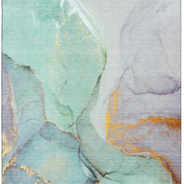HomeRoots 8' X 10' Stylish Teal, Gold & Ivory Abstract Area Rug - Washable, UV Protected & Stain Resistant! 646844