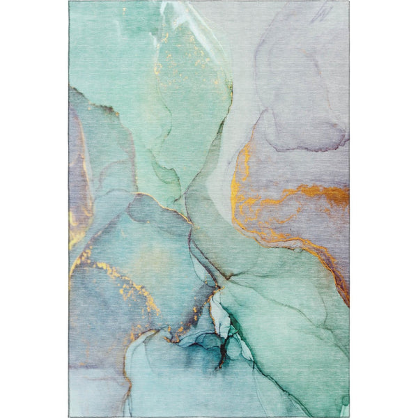 HomeRoots 8' X 10' Stylish Teal, Gold & Ivory Abstract Area Rug - Washable, UV Protected & Stain Resistant! 646844