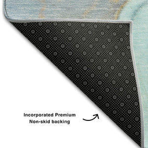 HomeRoots 8' X 10' Stylish Teal, Gold & Ivory Abstract Area Rug - Washable, UV Protected & Stain Resistant! 646844