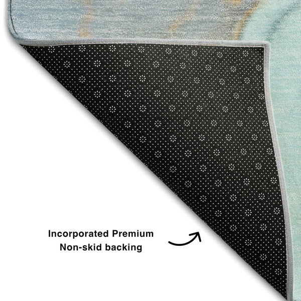 HomeRoots 8' X 10' Stylish Teal, Gold & Ivory Abstract Area Rug - Washable, UV Protected & Stain Resistant! 646844