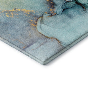 HomeRoots 8' X 10' Stylish Teal, Gold & Ivory Abstract Area Rug - Washable, UV Protected & Stain Resistant! 646844