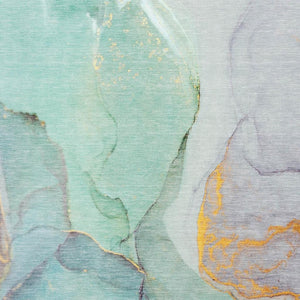 HomeRoots 9' X 12' Teal Gold Ivory Abstract Washable Area Rug - Stylish, Durable, UV-Protected for Busy Homes 646845
