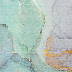 HomeRoots 9' X 12' Teal Gold Ivory Abstract Washable Area Rug - Stylish, Durable, UV-Protected for Busy Homes 646845