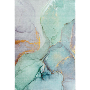HomeRoots 10' X 14' Teal Gold Ivory Abstract Area Rug - Washable, UV Protected, Perfect for Busy Homes! 646846