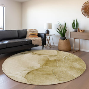 HomeRoots 8' Beige and Ivory Abstract Washable Round Rug with UV Protection - Soft, Durable, Stylish & Easy Care 646849