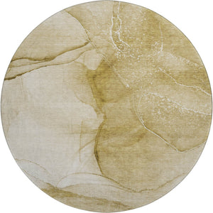 HomeRoots 8' Beige and Ivory Abstract Washable Round Rug with UV Protection - Soft, Durable, Stylish & Easy Care 646849
