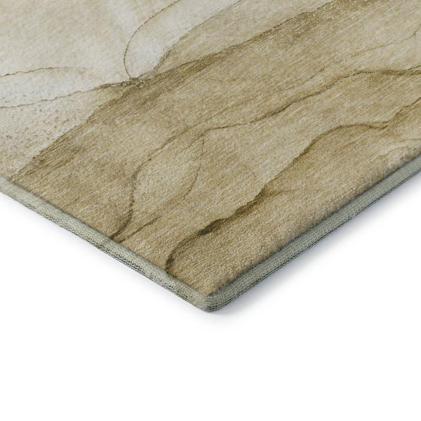 HomeRoots 8' Beige and Ivory Abstract Washable Round Rug with UV Protection - Soft, Durable, Stylish & Easy Care 646849
