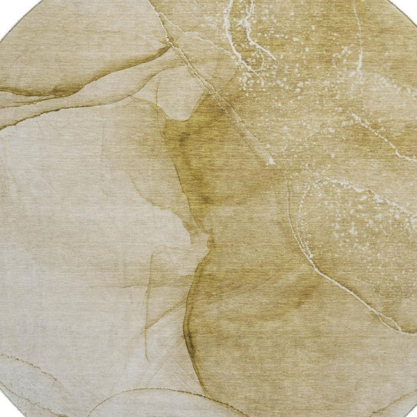 HomeRoots 8' Beige and Ivory Abstract Washable Round Rug with UV Protection - Soft, Durable, Stylish & Easy Care 646849