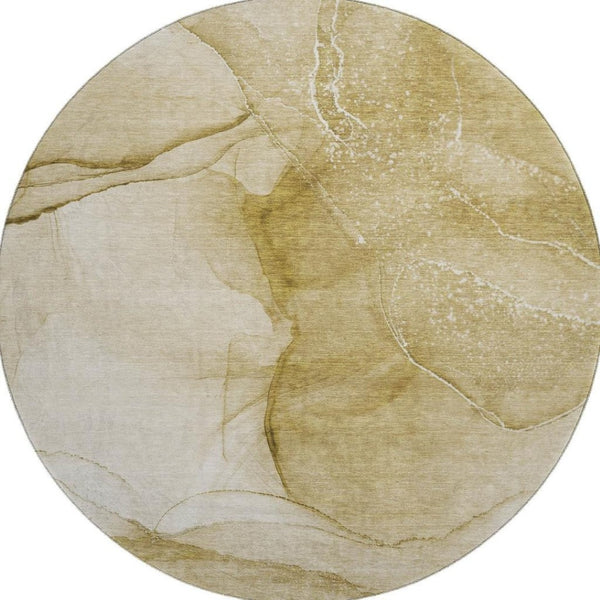 HomeRoots 8' Beige and Ivory Abstract Washable Round Rug with UV Protection - Soft, Durable, Stylish & Easy Care 646849