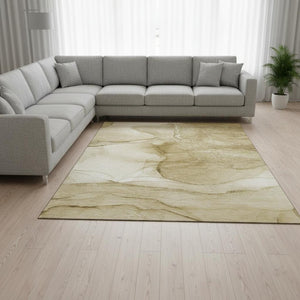 HomeRoots 8' X 10' Beige and Ivory Abstract Washable Area Rug – Durable, Stylish, Stain-Resistant with UV Protection 646850