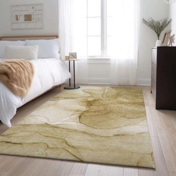 HomeRoots 8' X 10' Beige and Ivory Abstract Washable Area Rug – Durable, Stylish, Stain-Resistant with UV Protection 646850