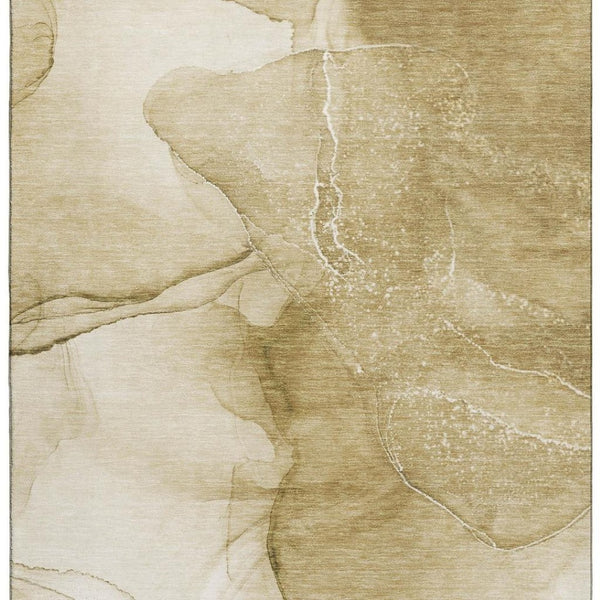 HomeRoots 8' X 10' Beige and Ivory Abstract Washable Area Rug – Durable, Stylish, Stain-Resistant with UV Protection 646850