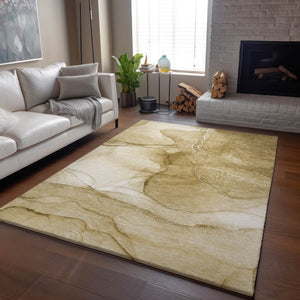 HomeRoots 8' X 10' Beige and Ivory Abstract Washable Area Rug – Durable, Stylish, Stain-Resistant with UV Protection 646850