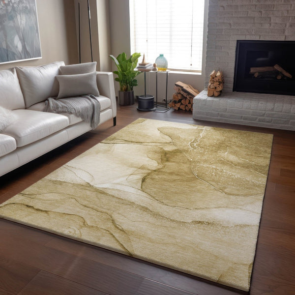 HomeRoots 8' X 10' Beige and Ivory Abstract Washable Area Rug – Durable, Stylish, Stain-Resistant with UV Protection 646850