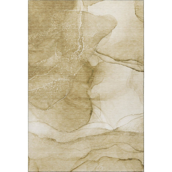 HomeRoots 8' X 10' Beige and Ivory Abstract Washable Area Rug – Durable, Stylish, Stain-Resistant with UV Protection 646850