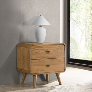 English Elm Winston Retro Light Ash 2-Drawer Nightstand with Felt-Lined Drawer, Rounded Edges, Tapered Legs B062P375525