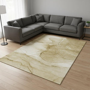HomeRoots 10' X 14' Beige and Ivory Abstract Washable Area Rug with UV Protection for Stylish, Busy Homes 646852