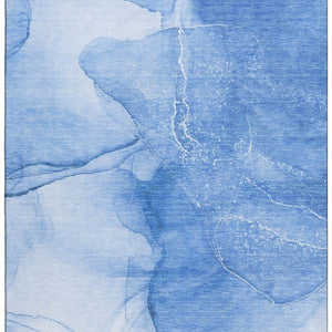 HomeRoots 5' Abstract Blue and Ivory Washable Area Rug - UV Protected, Stain Resistant, Perfect for High-Traffic Areas 646854