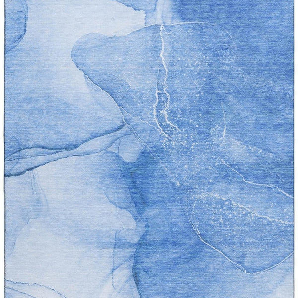 HomeRoots 5' Abstract Blue and Ivory Washable Area Rug - UV Protected, Stain Resistant, Perfect for High-Traffic Areas 646854