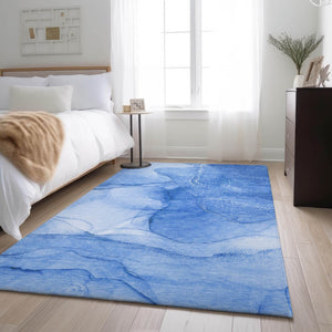 HomeRoots 9' X 12' Blue and Ivory Abstract Washable Area Rug - Durable, UV-Protected, Easy-Care for Busy Homes 646857