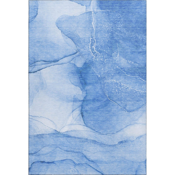 HomeRoots 9' X 12' Blue and Ivory Abstract Washable Area Rug - Durable, UV-Protected, Easy-Care for Busy Homes 646857