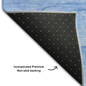 HomeRoots 9' X 12' Blue and Ivory Abstract Washable Area Rug - Durable, UV-Protected, Easy-Care for Busy Homes 646857