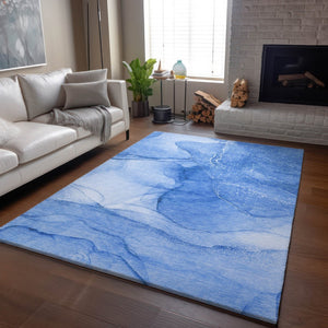 HomeRoots 9' X 12' Blue and Ivory Abstract Washable Area Rug - Durable, UV-Protected, Easy-Care for Busy Homes 646857