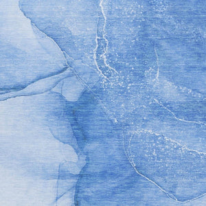 HomeRoots 10' X 14' Blue and Ivory Abstract Washable Area Rug with UV Protection for Modern Living Spaces 646858